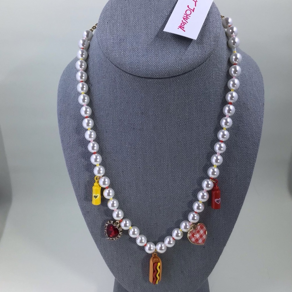 Hot Dog! Betsey Johnson Pearl Necklace with charms